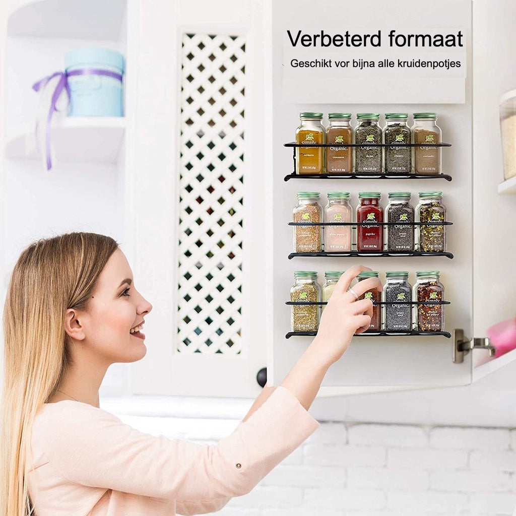  Kruidenrek Ophangbaar Kruidenpotjes Wandrek Organizer Keuken Accessoires - Zwart - Geschikt Voor Bijna Alle Kruidenpotjes