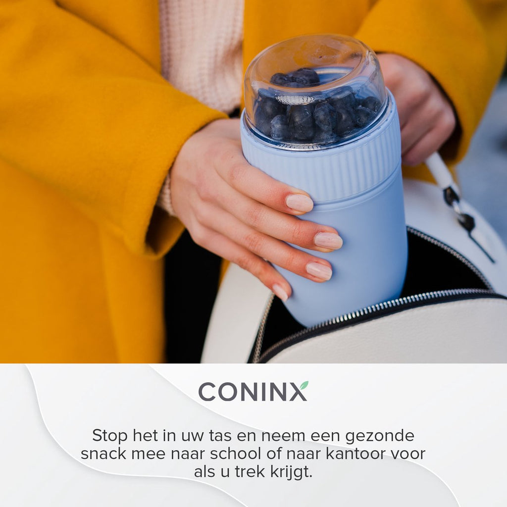  Coninx Yoghurtbeker To Go - Muesli Beker To Go - Lunchbeker - Mueslibeker 640ml ( 450ml+190ml ) - Blauw