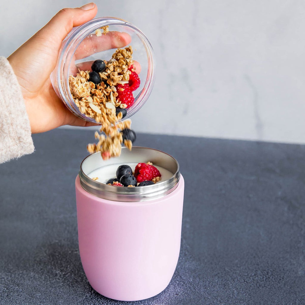  Coninx Thermos Lunchbox - Muesli Beker To Go - Isoleer Lunchpot - Yoghurtbeker To Go - Mueslibeker 840ml (600ml+240ml) - RVS / Roze