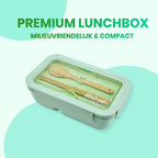 BentoBros® Duurzame Bento Box - Broodtrommel - Lunchtrommel - Lunchbox - Lunchset Voor Kinderen - Brooddoos - Duurzaam Hout - Inclusief Bestek - Voor Volwassenen En Kinderen - 0,85 Liter - Geschikt Voor Magnetron, Vriezer En Vaatwasser - Groen