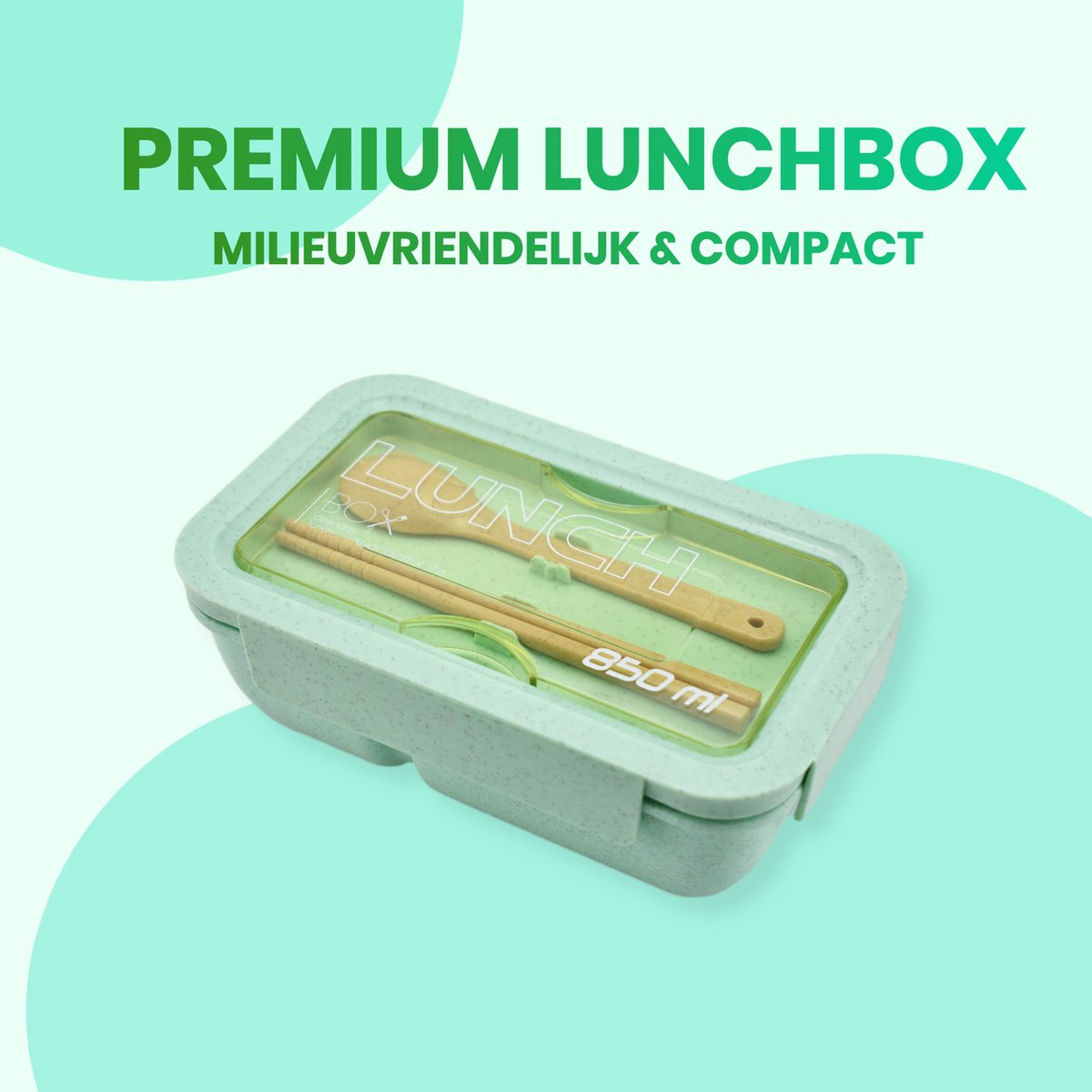  BentoBros® Duurzame Bento Box - Broodtrommel - Lunchtrommel - Lunchbox - Lunchset Voor Kinderen - Brooddoos - Duurzaam Hout - Inclusief Bestek - Voor Volwassenen En Kinderen - 0,85 Liter - Geschikt Voor Magnetron, Vriezer En Vaatwasser - Groen