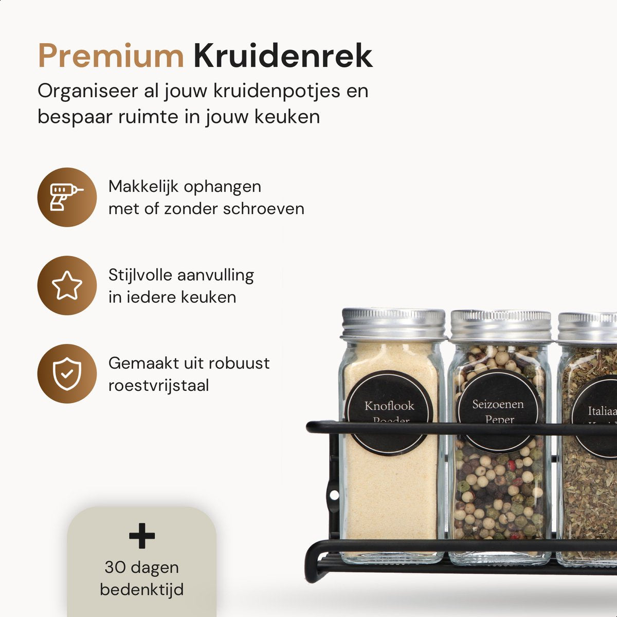  Comforder Kruidenrek Ophangbaar - Kruiden Organizer - 4 Kruidenrekken - Voor 24 Kruidenpotjes - Zwart