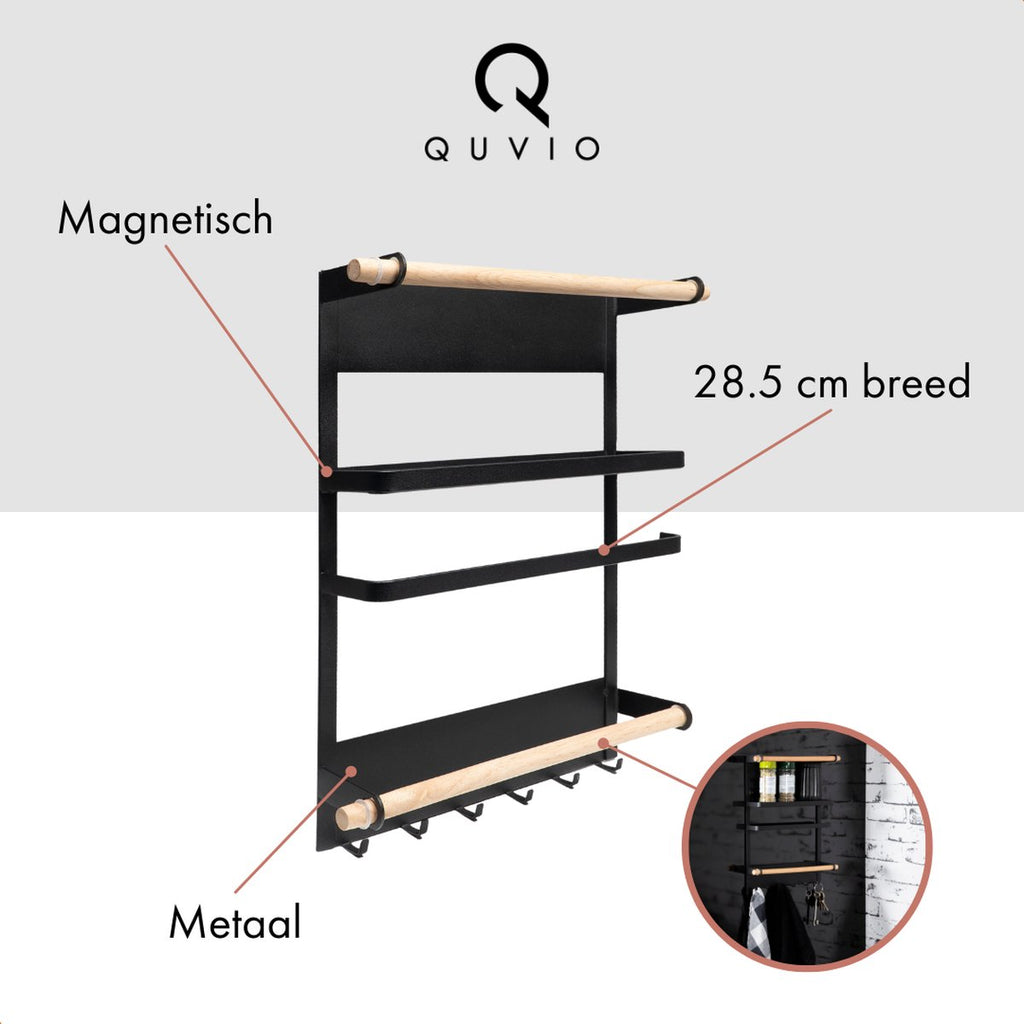  QUVIO Keukenrekje Van Metaal Magnetisch - Kruidenrek - Keuken Opbergrek Voor Kruiden, Handdoeken En Opscheplepels - Zwart
