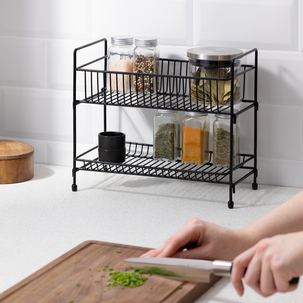  Navaris Stalen Kruidenrekje 2 Etages - Kruidenrek Staand - Rek Voor Kruidenpotjes En Glaasjes - Multifunctionele Organizer Voor Keuken En Badkamer