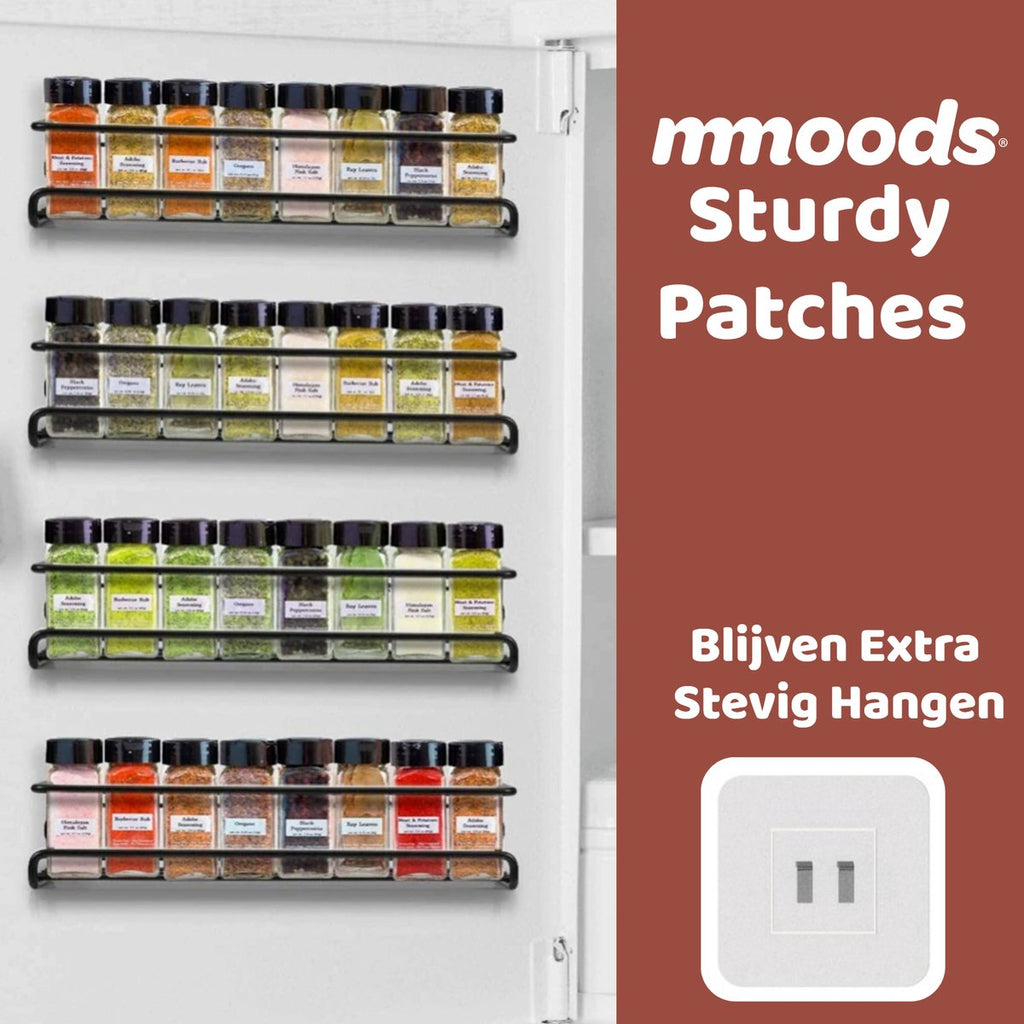  Mmoods Kruidenrek Ophangbaar Zonder Boren - 4 Laags Voor 24 Kruidenpotjes - Speciaal Voor Muur, Wandkast, Kastdeur - Hangende Kruidenorganizer Keuken - Keukenaccessoires