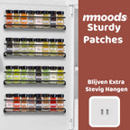  Mmoods Kruidenrek Ophangbaar Zonder Boren - 4 Laags Voor 24 Kruidenpotjes - Speciaal Voor Muur, Wandkast, Kastdeur - Hangende Kruidenorganizer Keuken - Keukenaccessoires