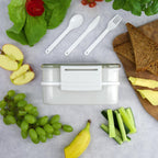  Homra Lunchbox STAQS Grey - Bento Box - 2 Laags Broodtrommel - 3 Compartimenten - Grijs - Lunch To Go - Duurzaam Kunststof - BPA Vrij - 3 Vaks Lunchtrommel Voor Volwassenen - Inclusief Bestek - Magnetron, Diepvries, Vaatwasser Bestendig - Vers Houden