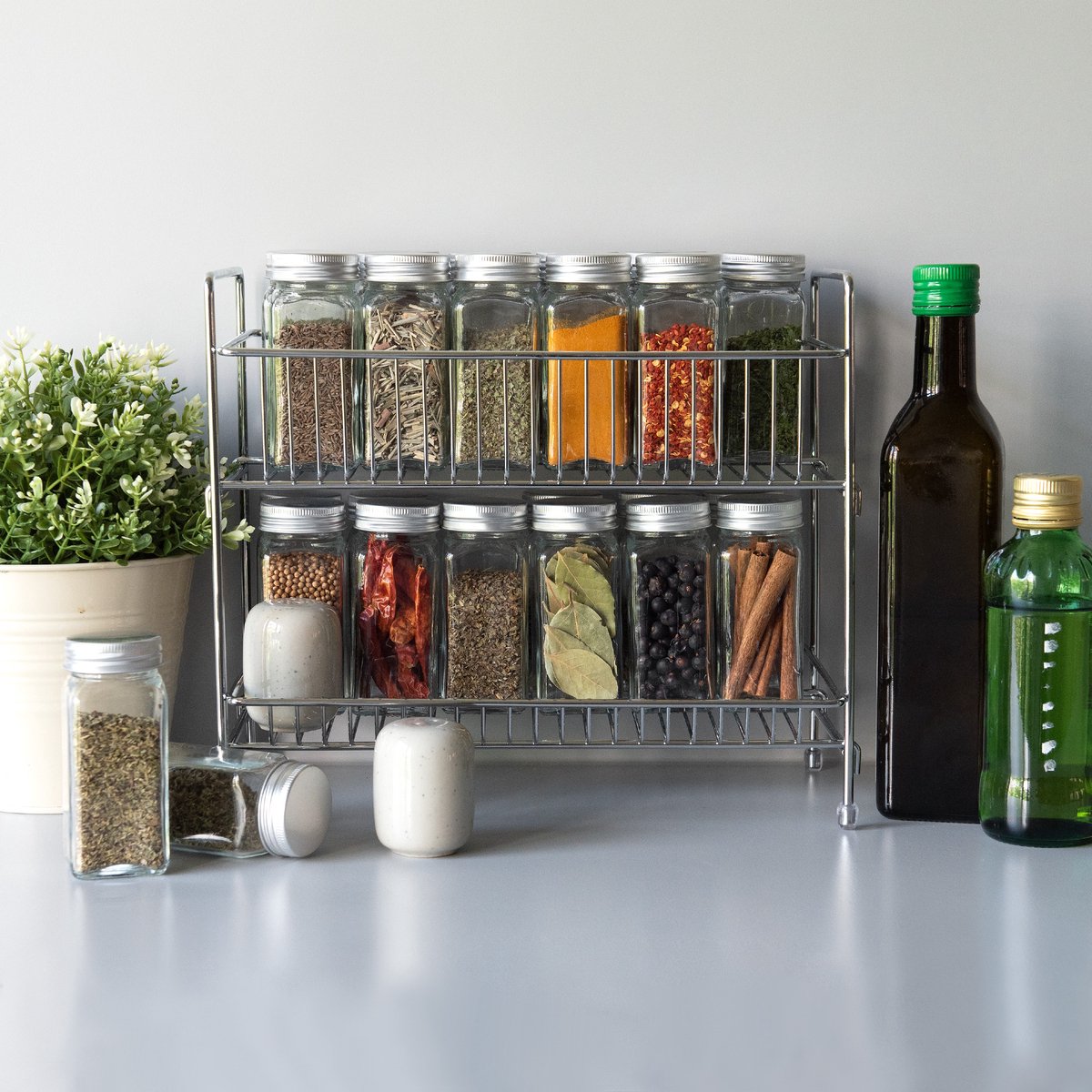  Navaris Stalen Kruidenrekje 2 Laags - Kruidenrek Staand - Rek Voor Kruidenpotjes En Glaasjes - Multifunctionele Organizer Voor Keuken En Badkamer