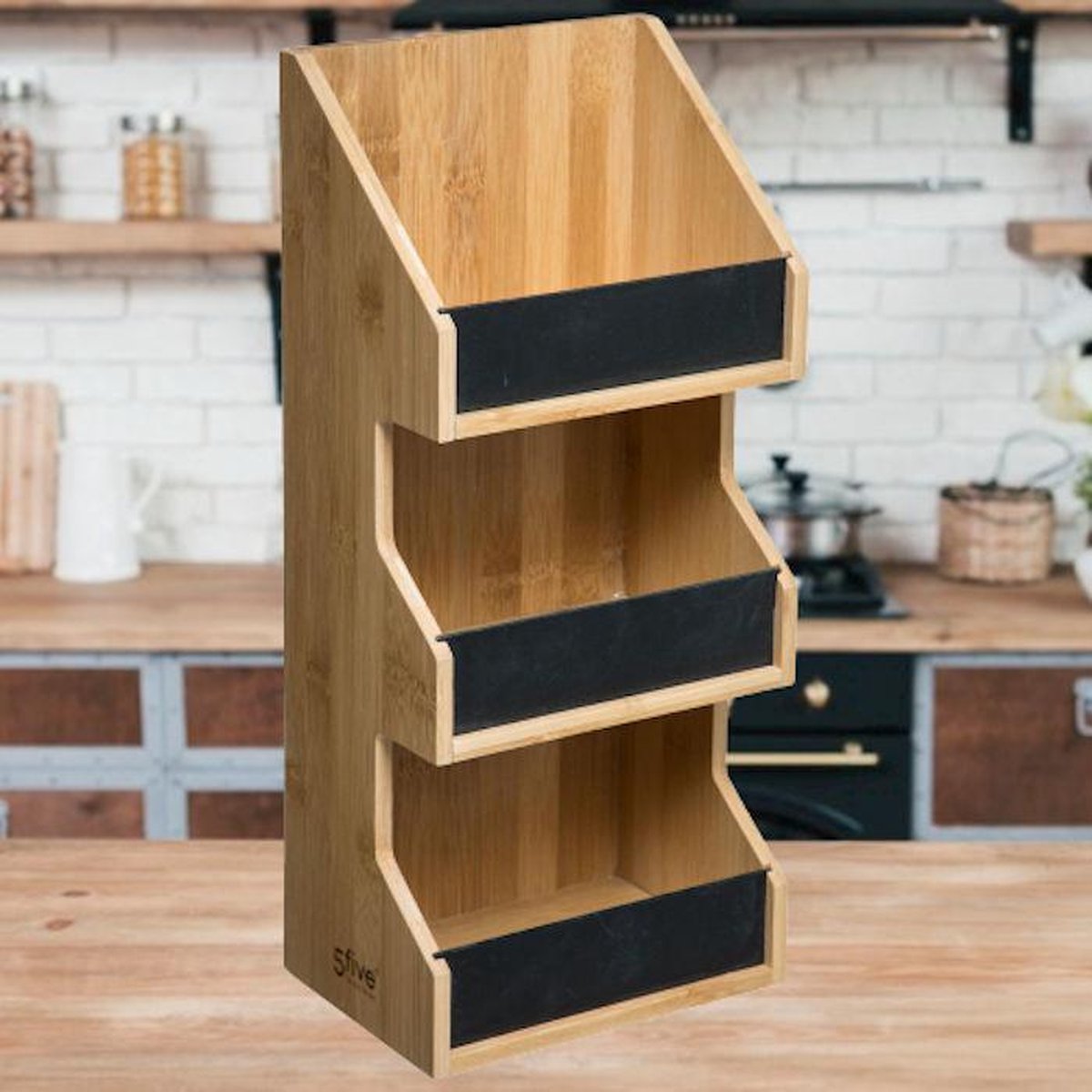 Merkloos Decopatent® 3 Laags Keuken Opbergrek - Staand Rek 3 Etages - Keukenrek - Bamboe Hout - Etagere Rek - Kruidenrek - Keuken Organizer