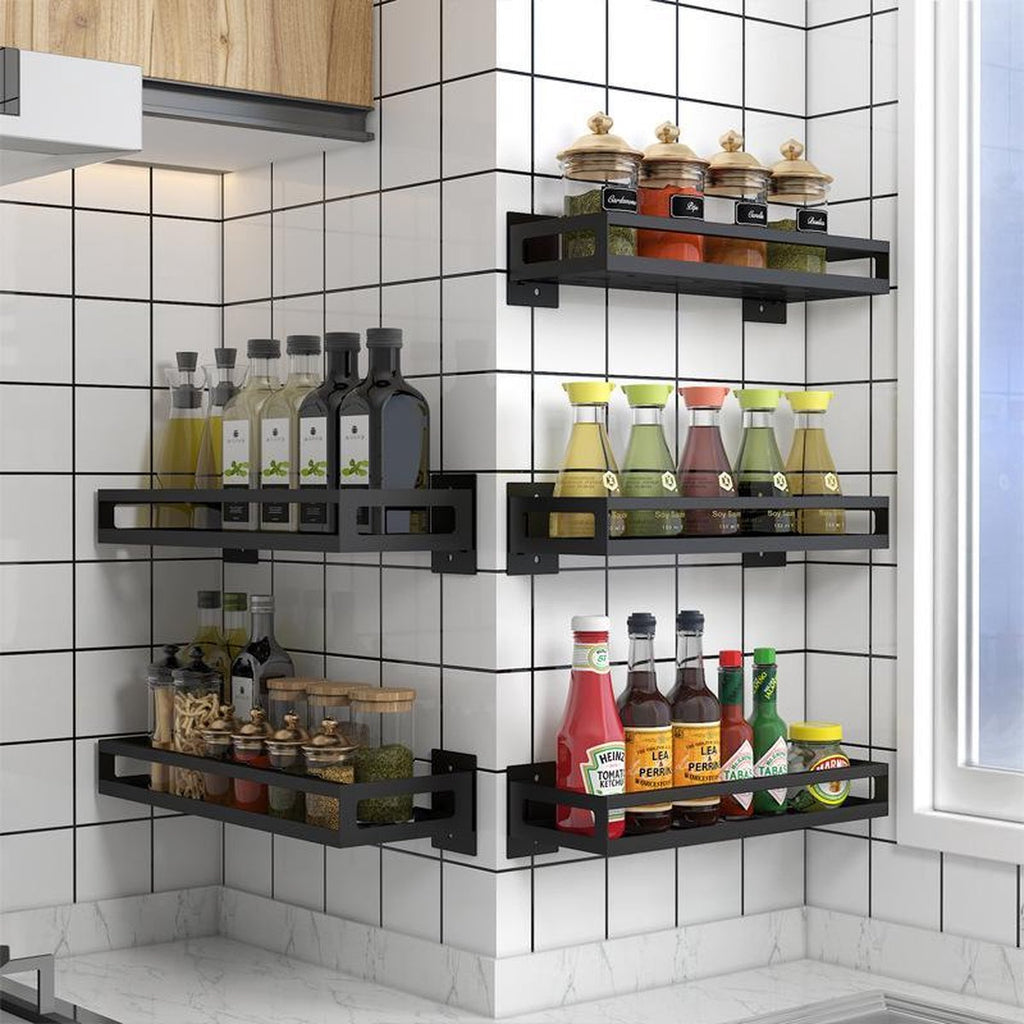 Merkloos Kruidenrek / Opbergrek - RVS - Perforatievrij Aan De Muur Gemonteerd - 50x13x6 Cm - Zwart