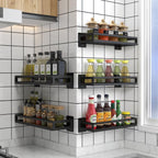 Merkloos Kruidenrek / Opbergrek - RVS - Perforatievrij Aan De Muur Gemonteerd - 50x13x6 Cm - Zwart