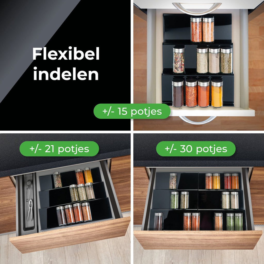  Goedewaere Kruidenrek Lade - 6 Stuks - Keuken Organizers - Keukenlade Organiser - Kruiden Organizer - Uitschuifbaar - Kunststof