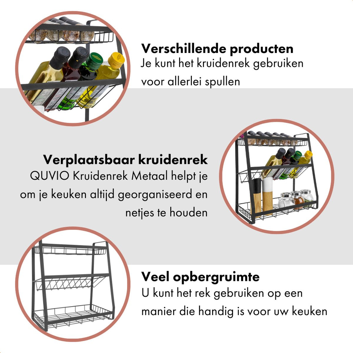  QUVIO Kruidenrek - Keukenrek Staand - Keukenrekje - Keukenrek - Aanrecht Organizer - Metaal - 19 X 35 X 38 Cm