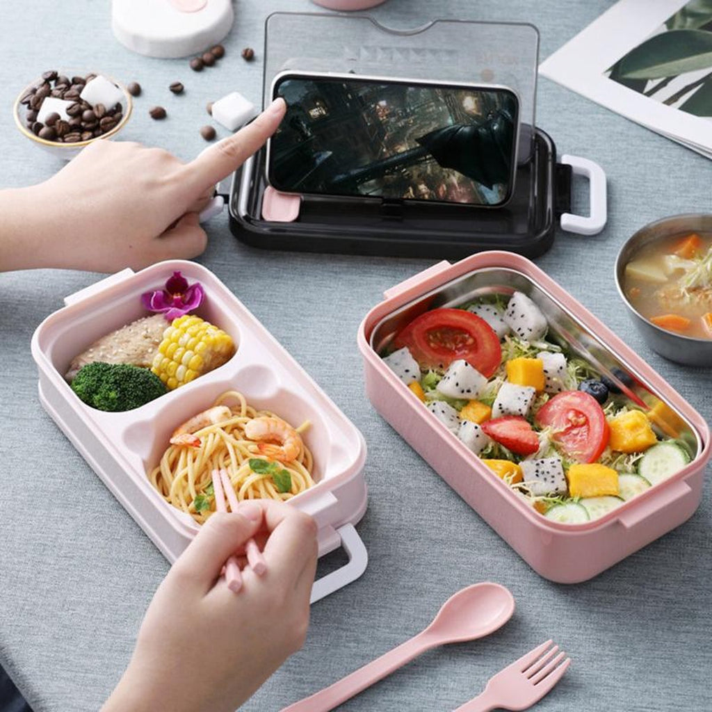  Lunchbox - Meal Prep Bakjes - Lunch Box Met Deksel - Meal Prep – Bento Box - Lunchtrommel Met Bestek Blauw