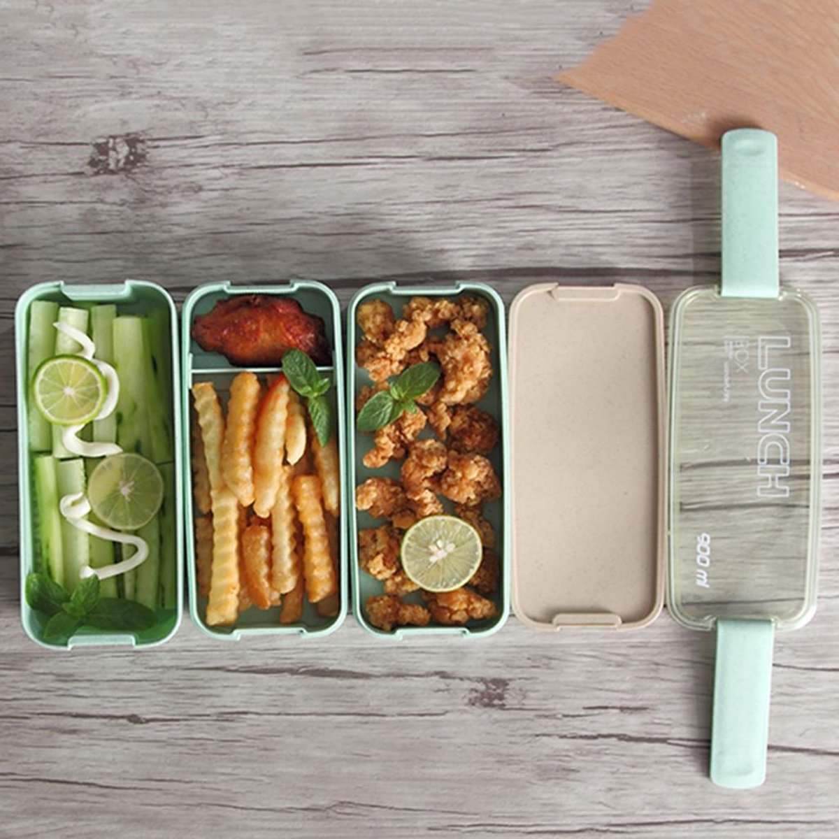  Lunchbox - Meal Prep Bakjes - Lunch Box Met Deksel - Meal Prep – Bento Box - Lunchtrommel Met Bestek Beige