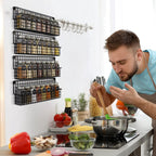  Friendly Kitchen Ophangbaar Kruidenrek - 4 Kruidenrekjes Voor Totaal 32 Kruidenpotjes - Spice Rack - Staal - Zwart