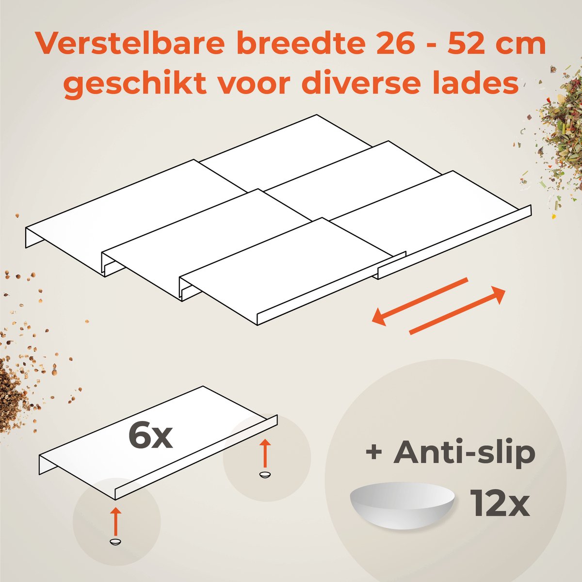  Goedewaere Kruidenrek Lade - 6 Stuks - Keuken Organizers - Keukenlade Organiser - Kruiden Organizer - Uitschuifbaar - Kunststof