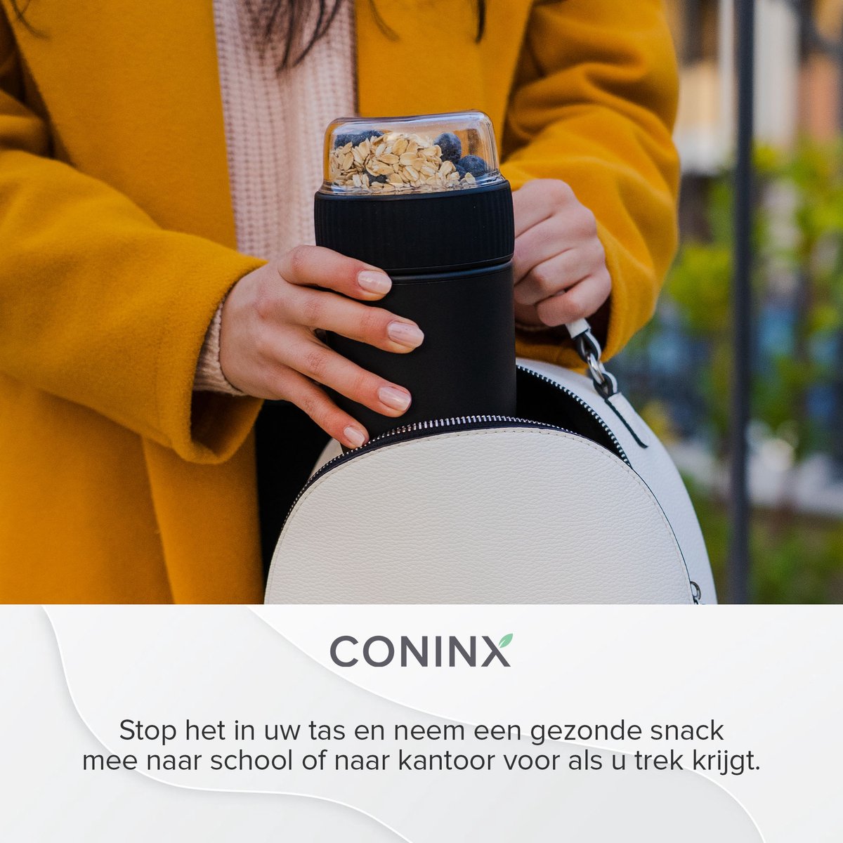 Coninx Yoghurtbeker To Go - Muesli Beker To Go - Lunchbeker - Mueslibeker 640ml (450ml+190ml) - Zwart