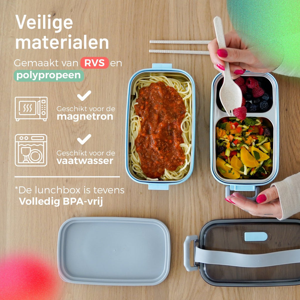  Triple J® Lunchbox - Broodtrommel - Lucht- &amp; Lekvrij - Incl. Bestek - Magnetron &amp; Vaatwasser Bestendig