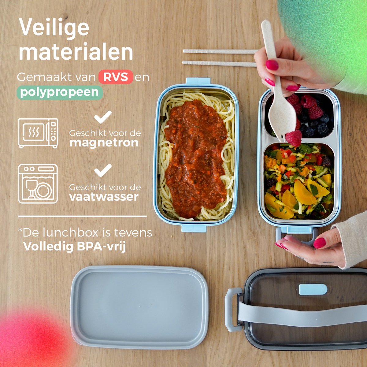  Triple J® Lunchbox - Broodtrommel - Lucht- &amp; Lekvrij - Incl. Bestek - Magnetron &amp; Vaatwasser Bestendig