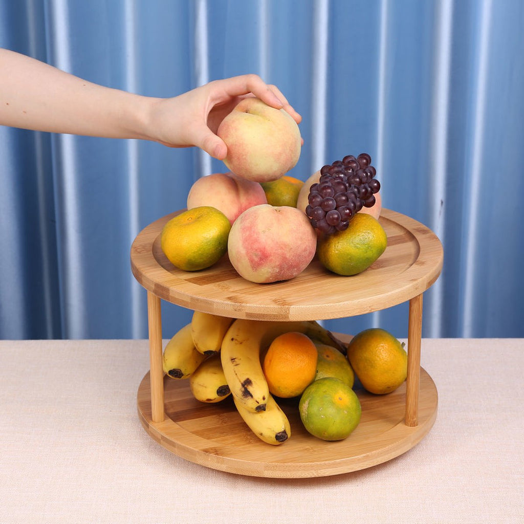 Merkloos Decopatent® Kruidenrek / Fruitschaal Bamboe - Rond - Kruiden Carrousel - Draaibaar - Staand Bamboe Specerijenrek Draaiplateau - Fruitrek