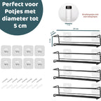  Mmoods Kruidenrek Ophangbaar Zonder Boren - 4 Laags Voor 24 Kruidenpotjes - Speciaal Voor Muur, Wandkast, Kastdeur - Hangende Kruidenorganizer Keuken - Keukenaccessoires