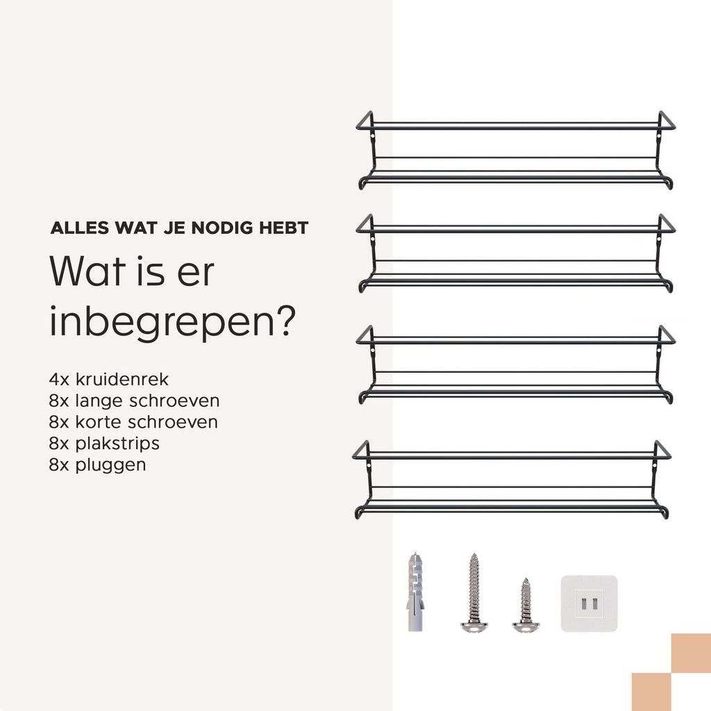  Noswo Kruidenrek Ophangbaar - Voor 24 Kruidenpotjes - 4 Stuks - Keukenrek Hangend - RVS - Zwart
