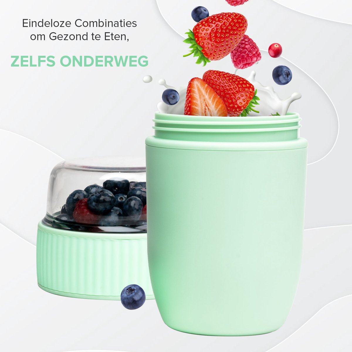  Coninx Yoghurtbeker To Go - Muesli Beker To Go - Lunchbeker - Mueslibeker 640ml (450ml+190ml) - Groen