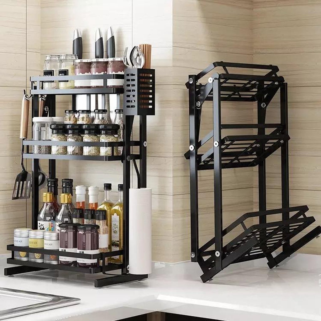  TammaT - Kruidenrek - Kruidenrek Staand - Inklapbare Keukenrek - 3-laags 35x21x56,5CM - Keuken Organizer - Aanrecht Organizer - Keuken Opslag - Roestvrij Staal - Opbergrek - Keuken Organizers - Roestvrij En Krasvrij