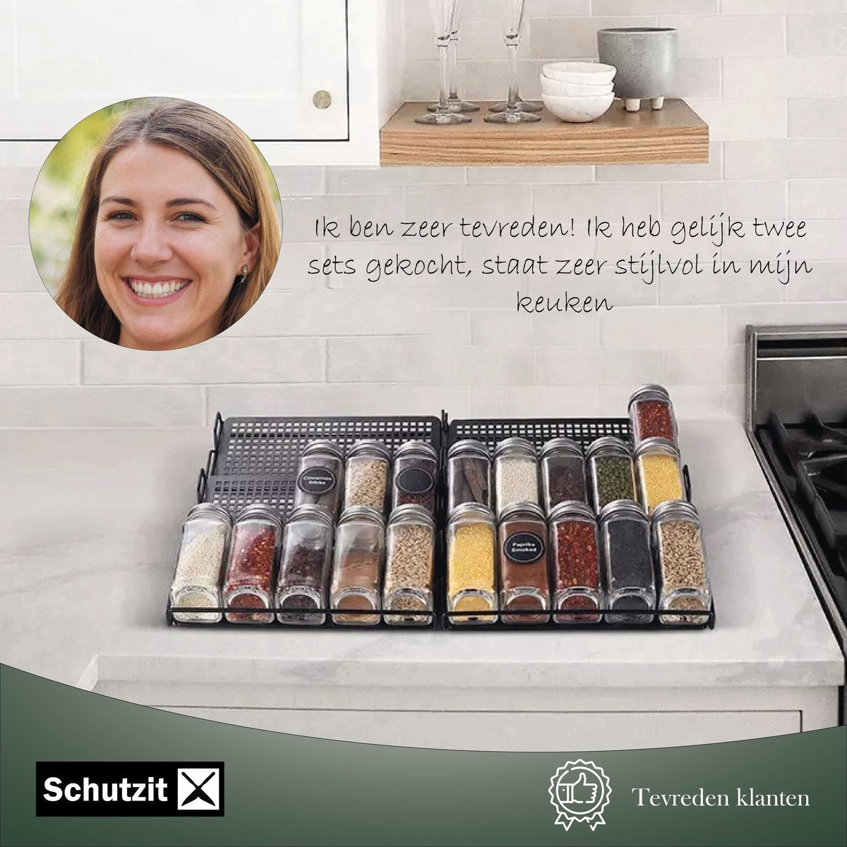  Schutzit - Kruidenrek Lade - Metaal - Zwart - 3 Lagen - Kruiden Organizer Liggend Ladeinzet