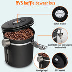  Koffie Bewaarbus Luchtdicht Met CO2 Uitlaat - Koffieblik Bewaarblik Voor 500 Gr Koffiebonen - Zwart - 1.2L