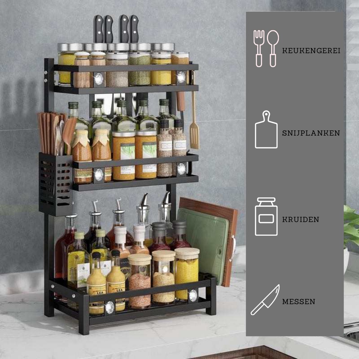  Koflergoods - Kruidenrek - Kruidenrek Staal - 3 Laags - Opbergrek - Keuken Organizer - Roestvrijstaal - Aanrecht Organizer