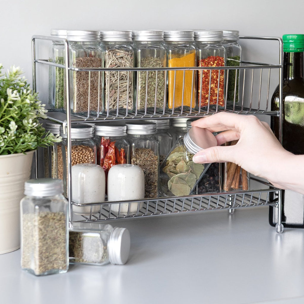 Navaris Stalen Kruidenrekje 2 Laags - Kruidenrek Staand - Rek Voor Kruidenpotjes En Glaasjes - Multifunctionele Organizer Voor Keuken En Badkamer