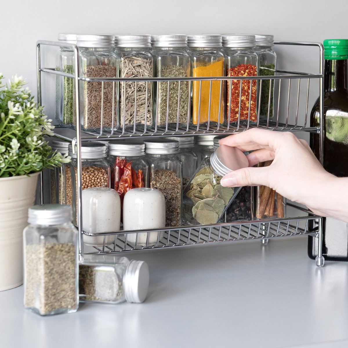  Navaris Stalen Kruidenrekje 2 Laags - Kruidenrek Staand - Rek Voor Kruidenpotjes En Glaasjes - Multifunctionele Organizer Voor Keuken En Badkamer
