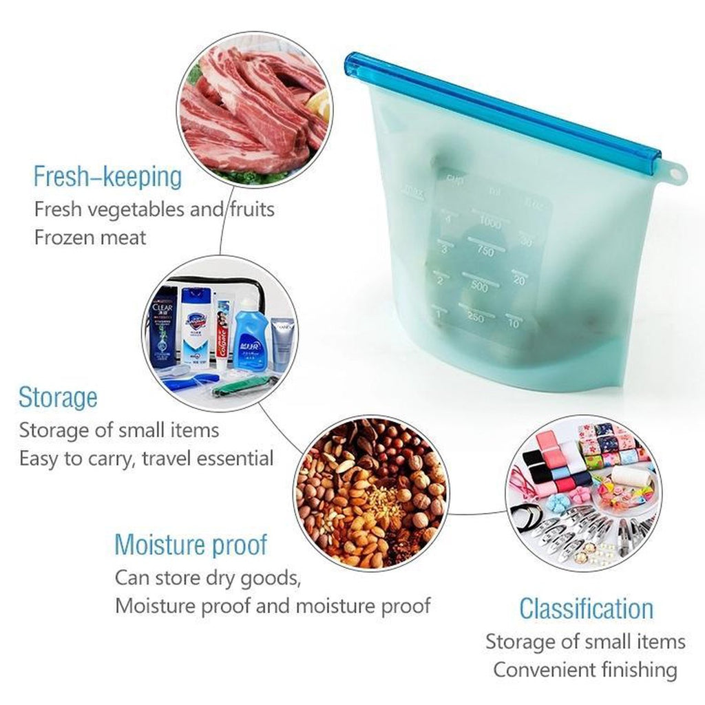 Merkloos Vershoudzakken Food Savers - Diepvrieszakken Vrieszakken Invrieszakken - Duurzaam Voedsel Bewaren - Siliconen - Herbruikbaar - Bewaarzakken - Lekvrij - BPA Vrij - Foodsavers - Fresh Bags - 3+1 Gratis
