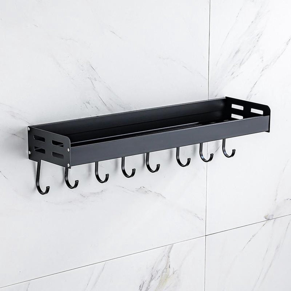 Merkloos TDR - Kruidenrek - Ophangbaar - Inclusief 6 Verplaatsbare Haken Voor Keukengereedschap - 50 Cm - Zwart
