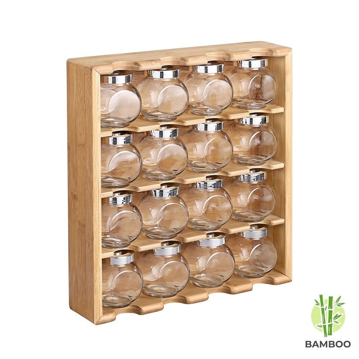 Merkloos Decopatent® Kruidenrekje Ophangbaar - Kruidenrek Inclusief 16 Kruidenpotjes - Bamboe Hout - 4 Laags