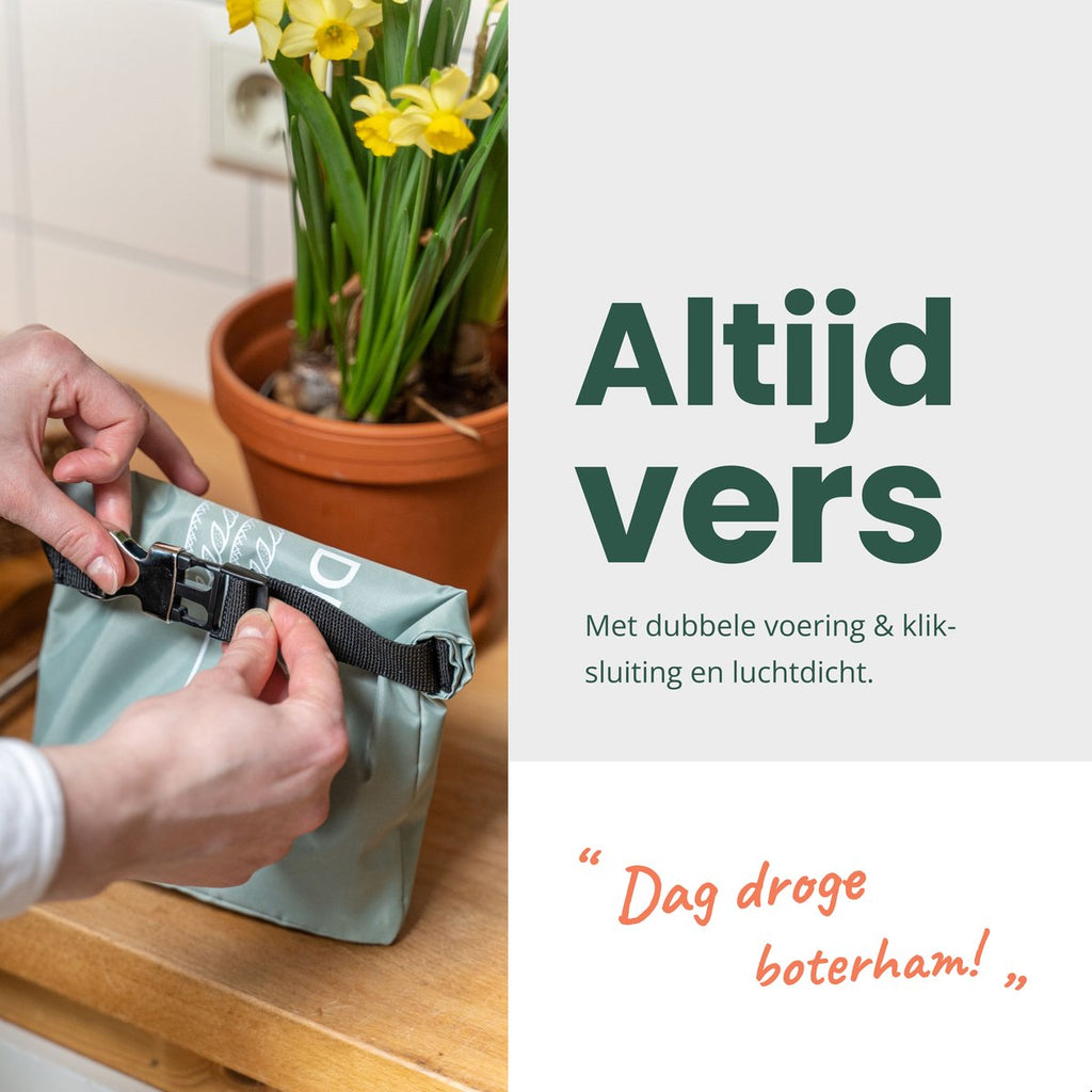  BROODNODIG® - Herbruikbare Boterhamzak - Van 100% Gerecyclede PET-flessen - Ideaal Als Diepvrieszakjes - Lunchzak - Herbruikbaar Boterhamzakje - Foodwrap - Lunchbox - 30x20cm - Pastel Groen
