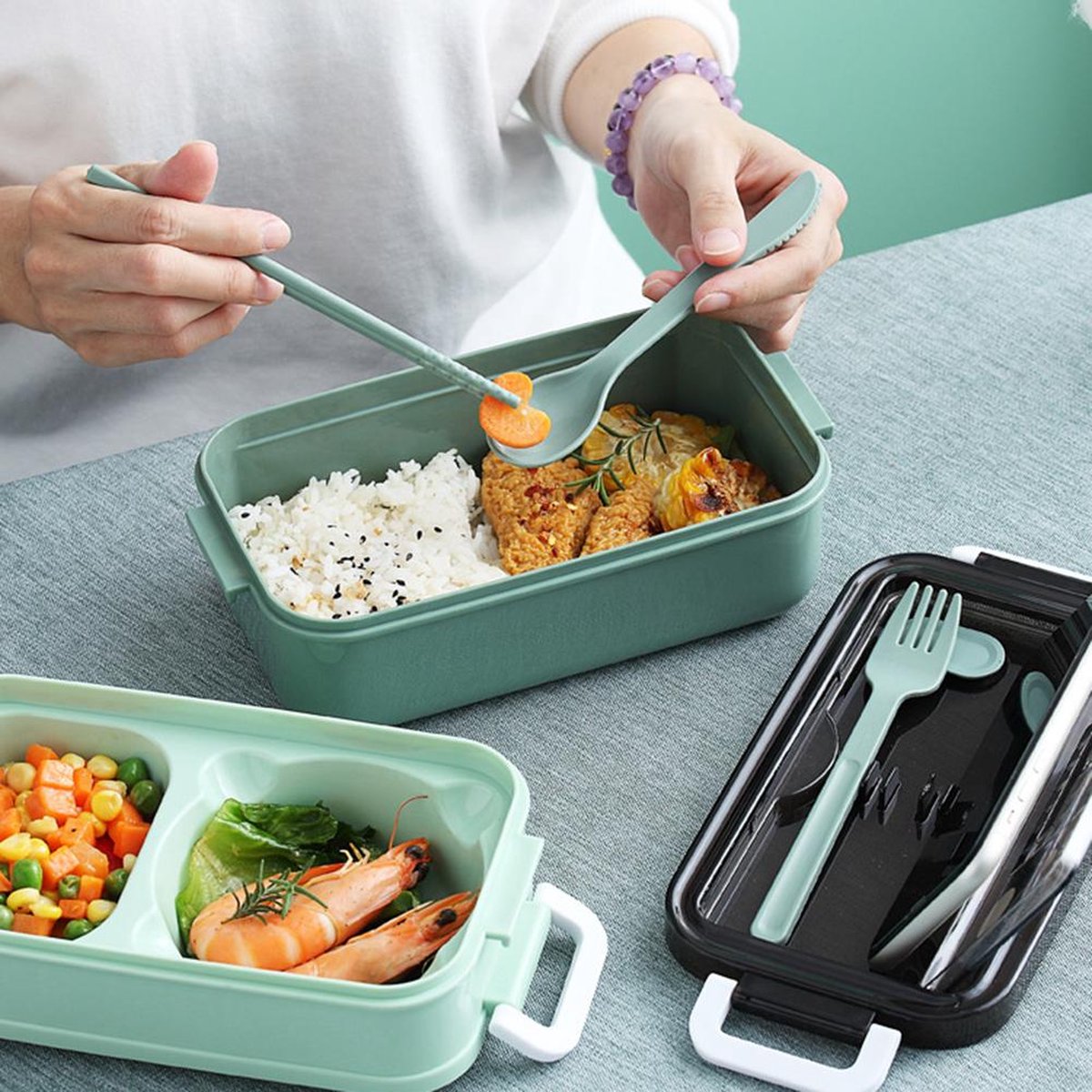  Lunchbox - Meal Prep Bakjes - Lunch Box Met Deksel - Meal Prep – Bento Box - Lunchtrommel Met Bestek Groen