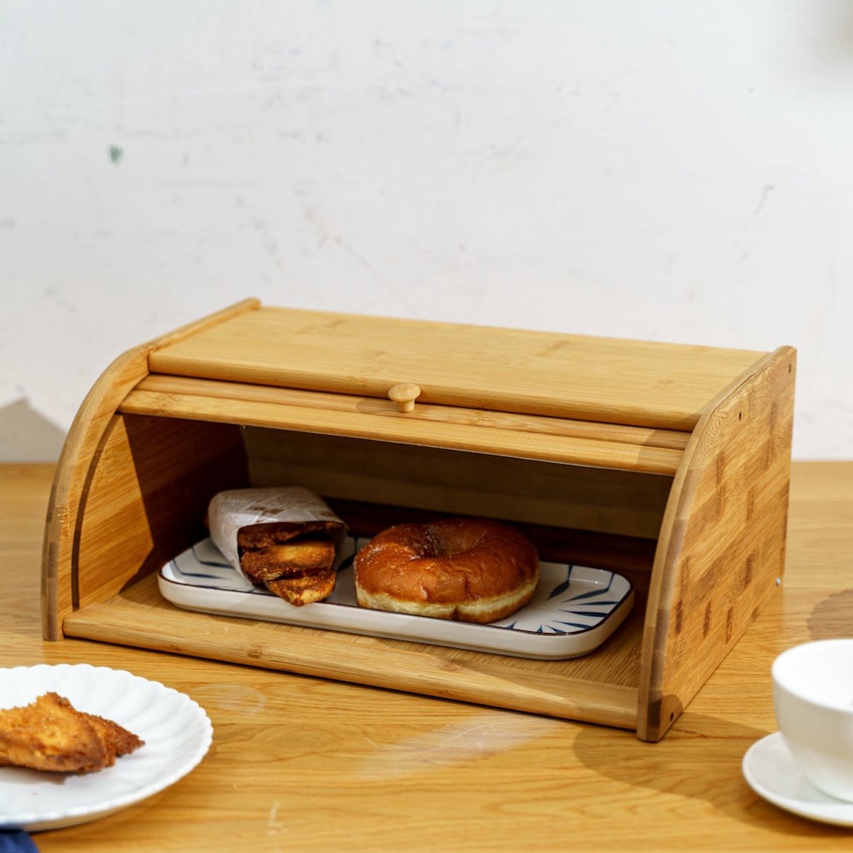 Merkloos Decopatent® Broodtrommel Met Rolluik - Bamboe Houten Brooddoos Met Schuifdeksel - Broodtrommel - Brood Bewaren En Vers Houden