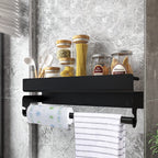 Merkloos Kruidenrek Met Rolhouder, Keuken Organizer, Kruidenrek Met/zonder Boren, Kruidenrek, Wandorganizer Voor Specerijen, Set Van 2 Zwarte Keukenrekken, Kruidenrek Ophangbaar, Wandrek, Staal, Zwart, Keukenrek