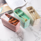  Bento Lunchbox - Lunchtrommel 900ml 3 Laags - Inclusief Bestek - Beige - Opline