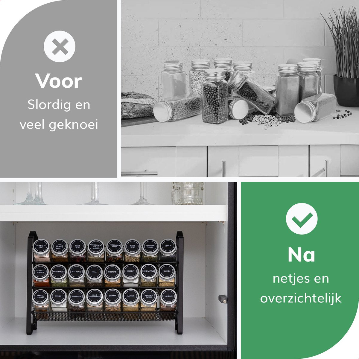  Deleca Kruidenrek Organizer Met 24 Kruidenpotjes - Vierkant - Strooideksel &amp; Labels - Ophangbaar Of Staand - Industrieel / Zwart