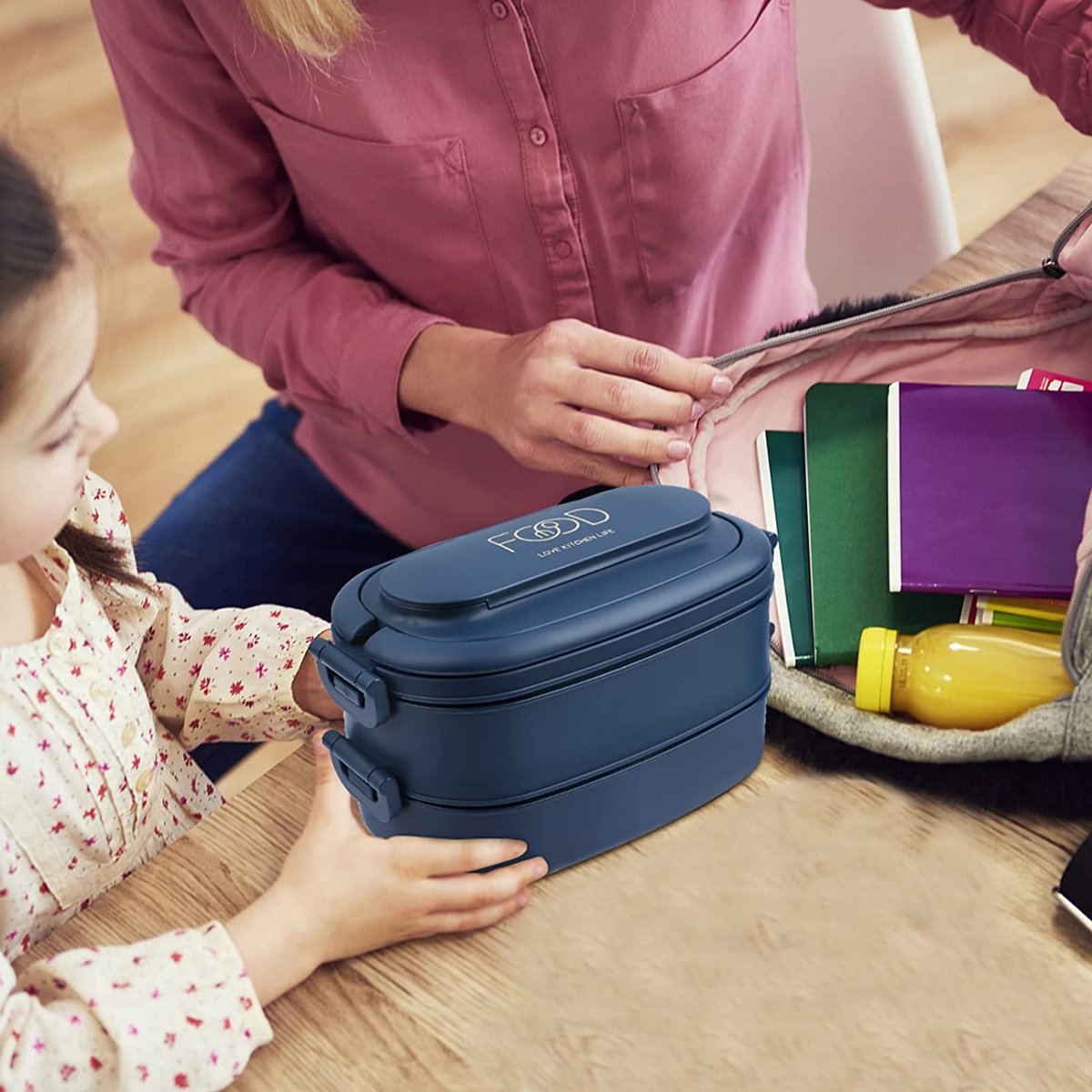  OITUGG Lunchbox Volwassenen: 2-laags Bento Box 1550 Ml Voor Mannen Vrouw - 3-vaks Lunchbox Met Bestek - BPA-vrije Plastic Lunchbox Geschikt Voor Kantoorschool - Magnetronbestendig Vaatwasmachinebestendig (blauw)