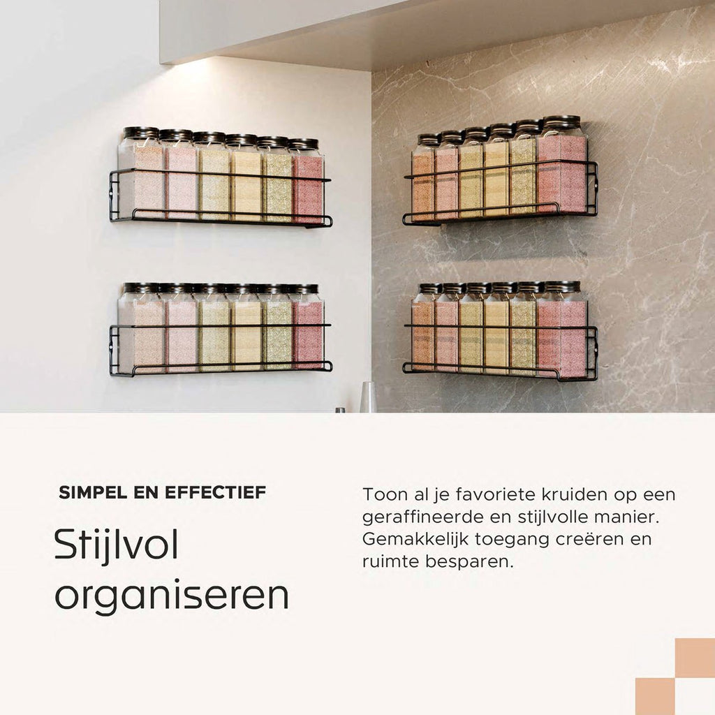  Noswo Kruidenrek Ophangbaar - Voor 24 Kruidenpotjes - 4 Stuks - Keukenrek Hangend - RVS - Zwart