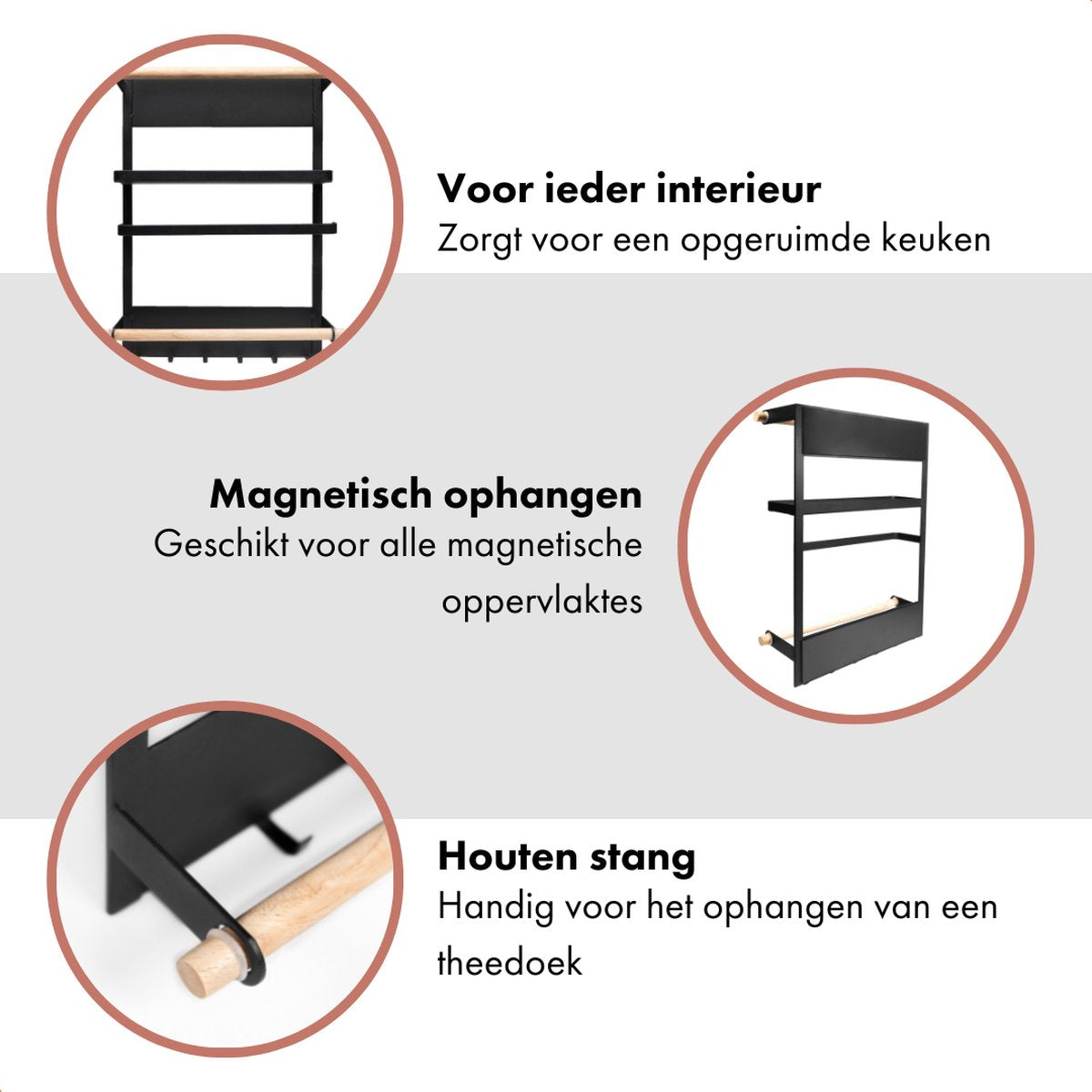  QUVIO Keukenrekje Van Metaal Magnetisch - Kruidenrek - Keuken Opbergrek Voor Kruiden, Handdoeken En Opscheplepels - Zwart