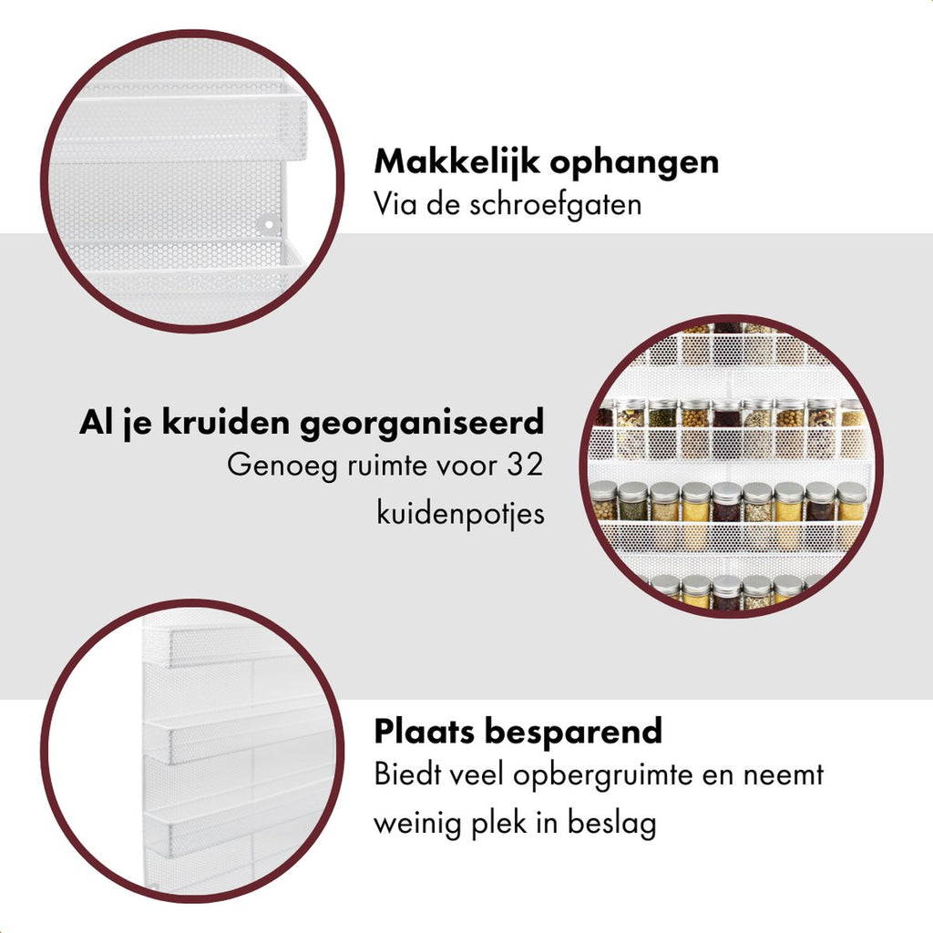  QUVIO Groot Kruidenrek - Staal - Wit - Ophangbaar - Voor 32 Kruidenpotjes - 4 Laags