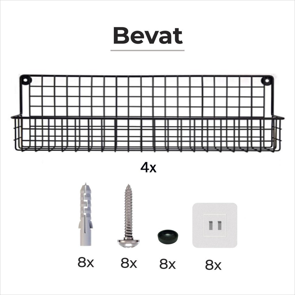  Friendly Kitchen Ophangbaar Kruidenrek - 4 Kruidenrekjes Voor Totaal 32 Kruidenpotjes - Spice Rack - Staal - Zwart