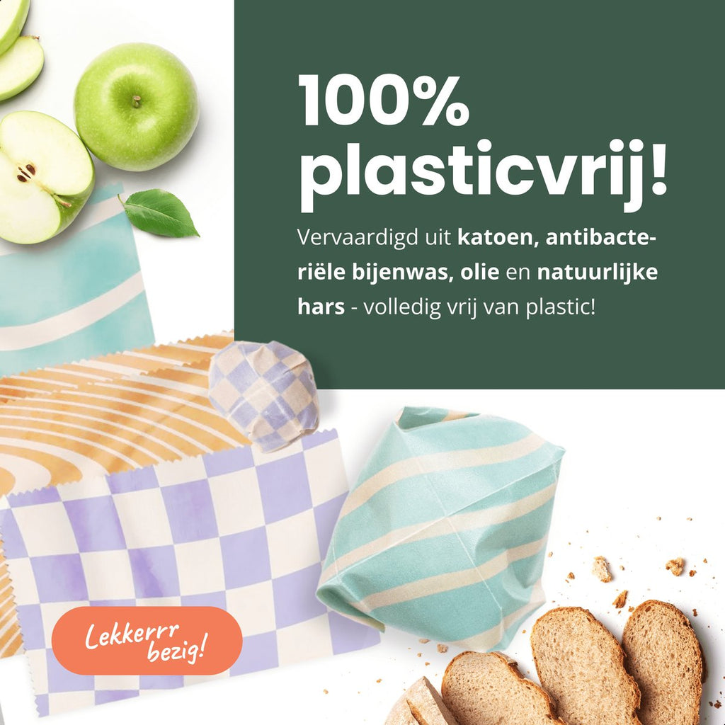  BROODNODIG® - Bijenwas Wraps (Bijenwas Doek) - Set Van 4 - 1S, 2M, 1L - Foodwrap - Beeswax Wraps - Bee Wrap - Beewax - Bijenwasdoek - Zero Waste - Duurzaam Cadeau - Herbruikbaar Boterhamzakje