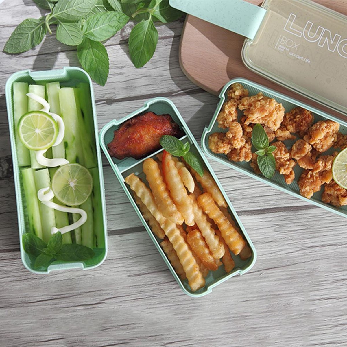 Lunchbox - Meal Prep Bakjes - Lunch Box Met Deksel - Meal Prep – Bento Box - Lunchtrommel Met Bestek Beige